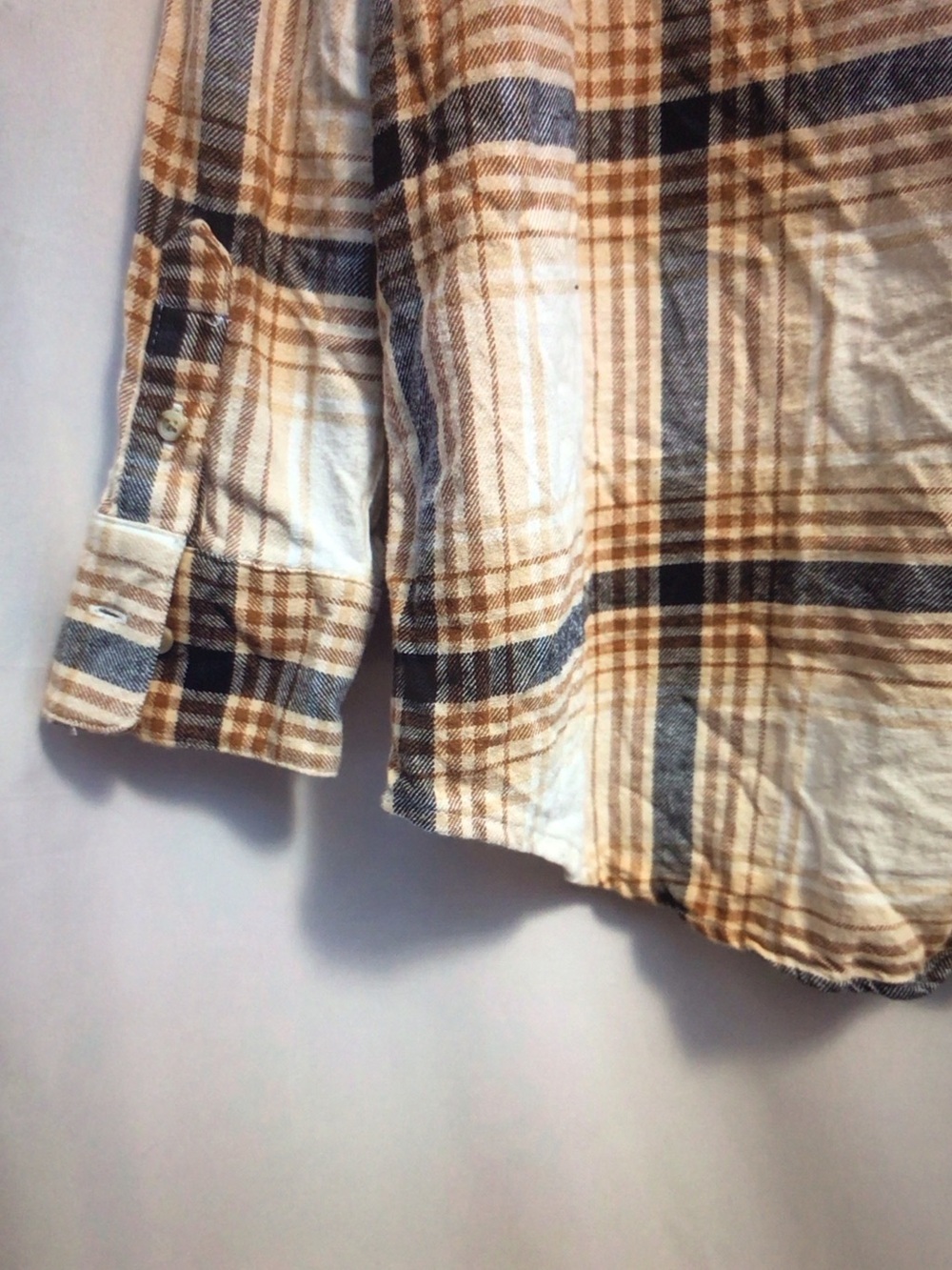 Old Navy Cream, Brown & Blue Plaid Button-Front Shirt - Picture 7 of 13